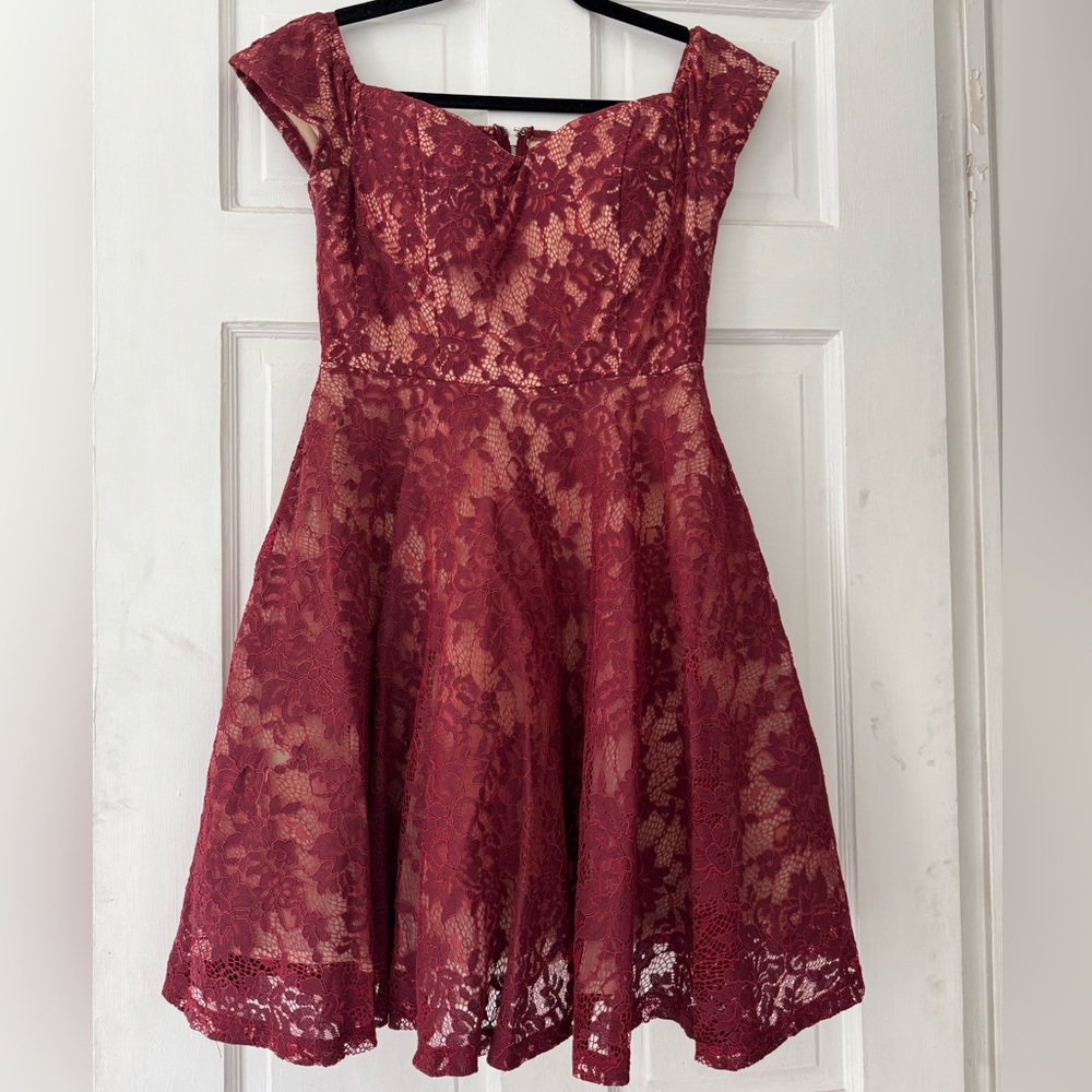 Soprano Burgundy Lace Mini Dress